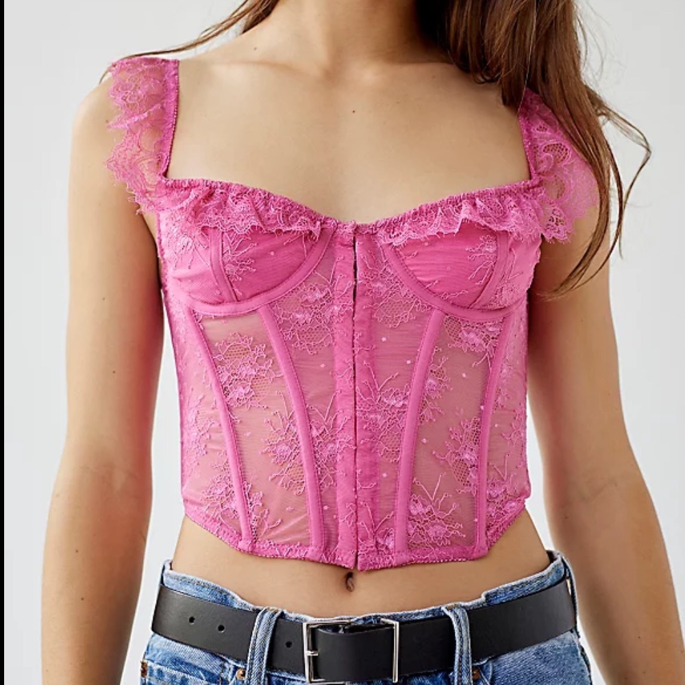Urban Outfitters Pink Lace Corset Top Size Small Underwire Romantic Party